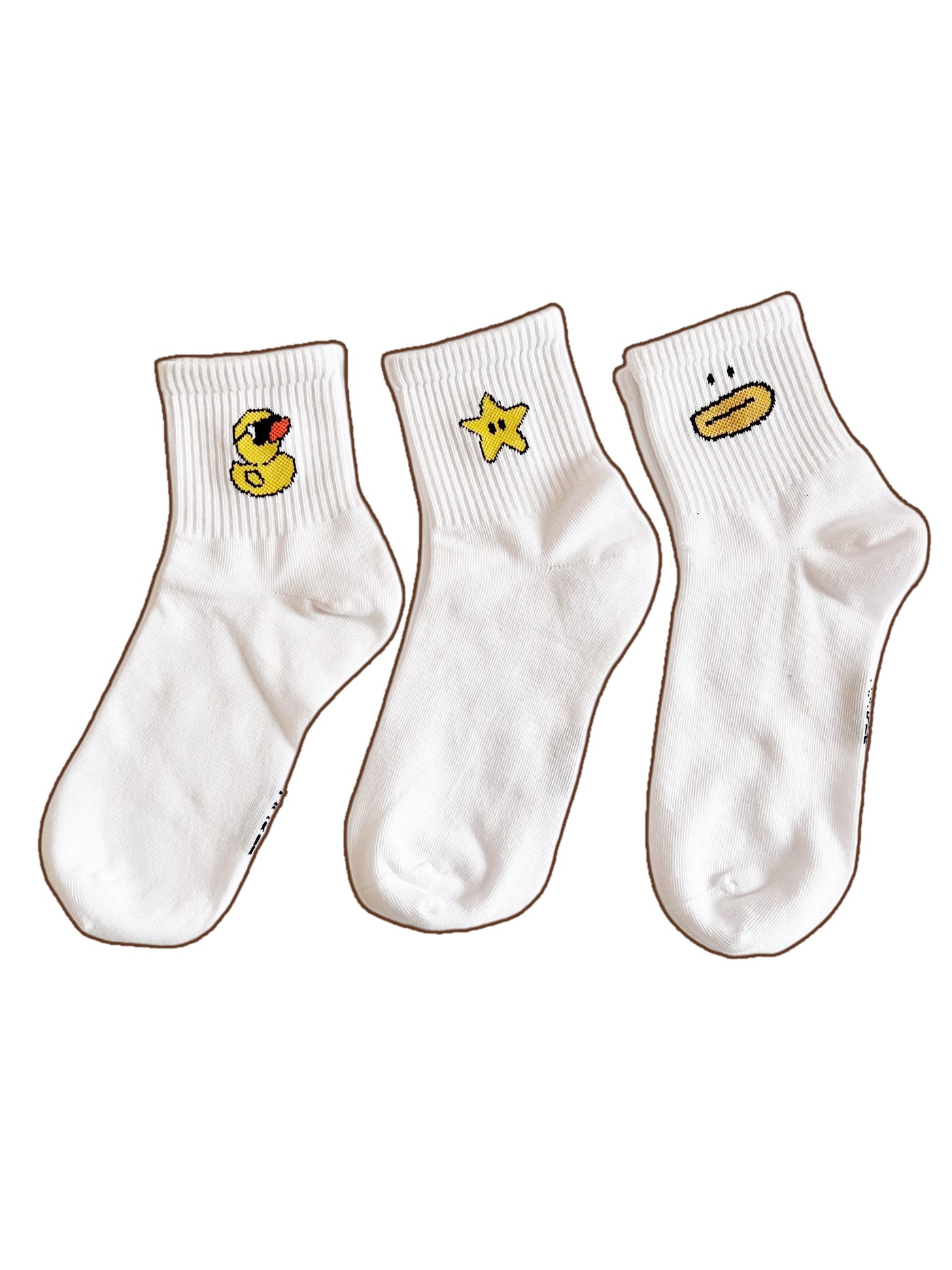 3pcs white embroidery icon socks set 2 - PROBOXS