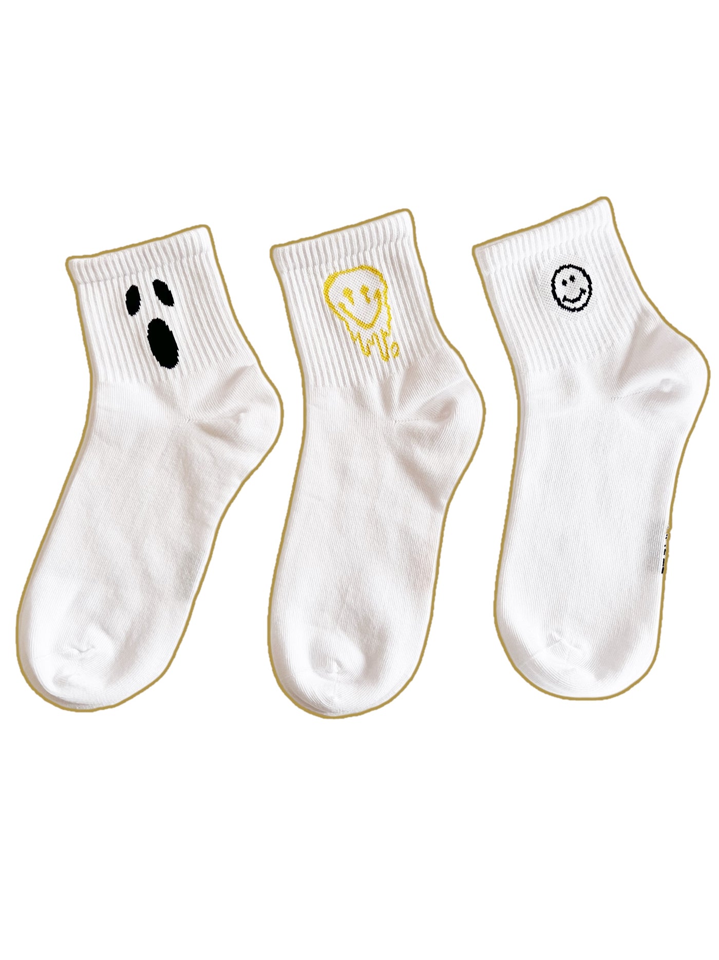 3pcs white embroidery icon socks set 1 - PROBOXS
