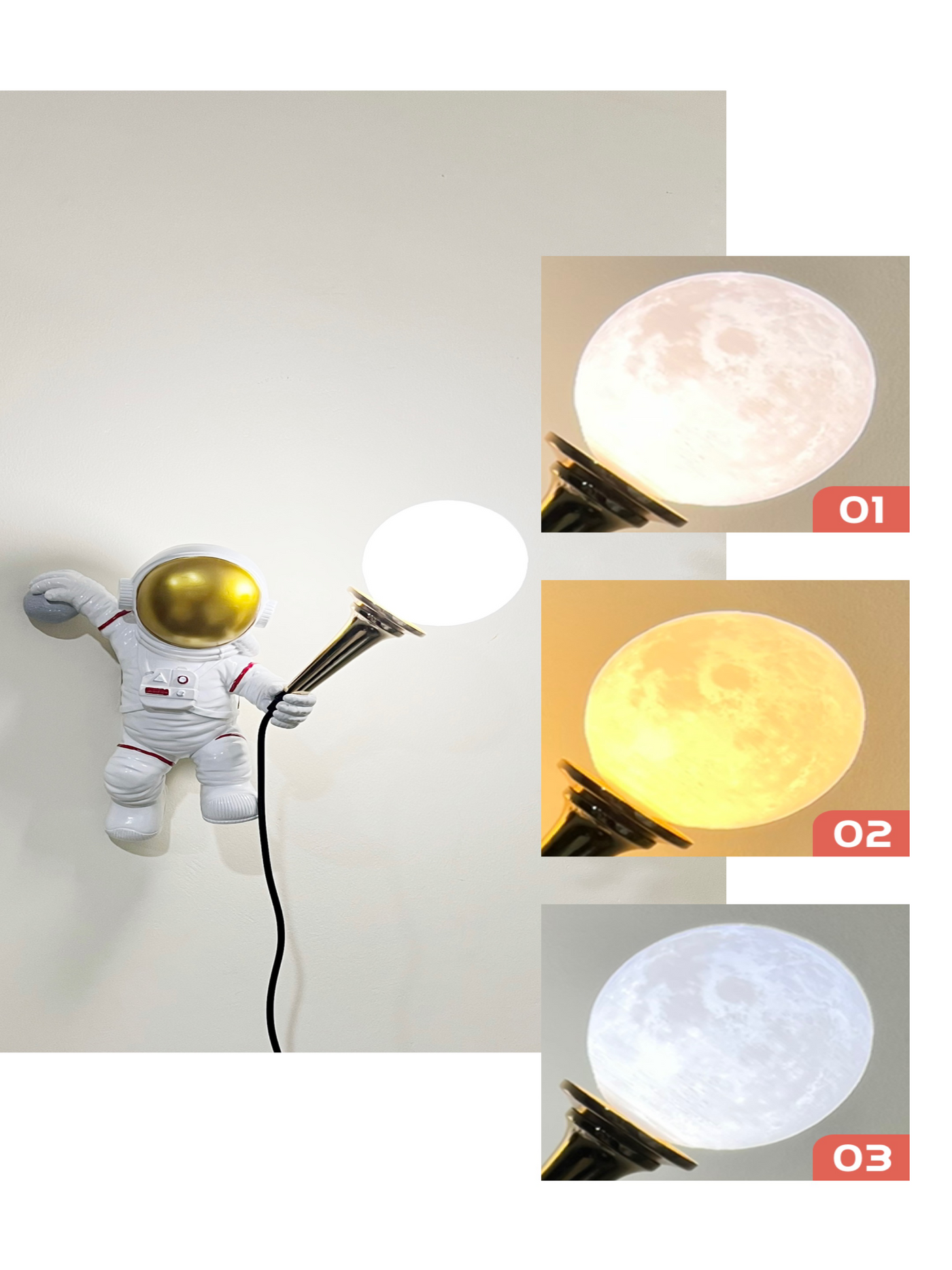Simple Astronaut Moon Wall Lamp