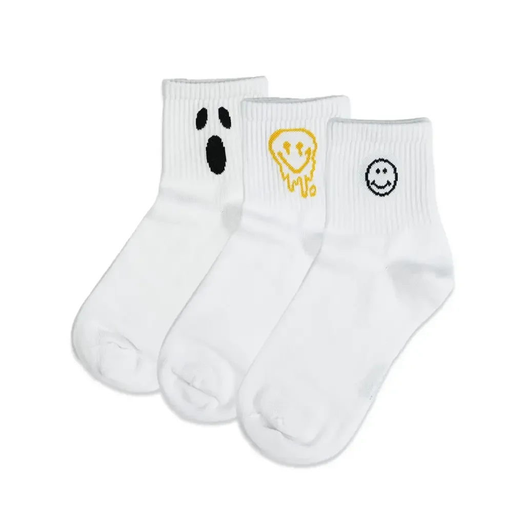 White Embroidered Icon Socks, 3-Pack Set 2
